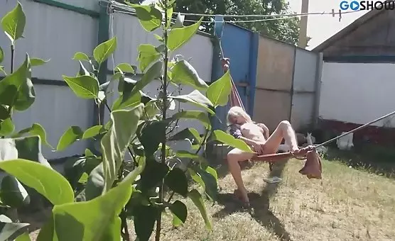 Outdoor Blonde Hammock Masturbator